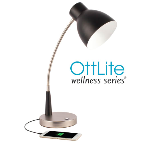 OttLite Wellness Series Adjust LED Desk Lamp, Matte Black with Silver
